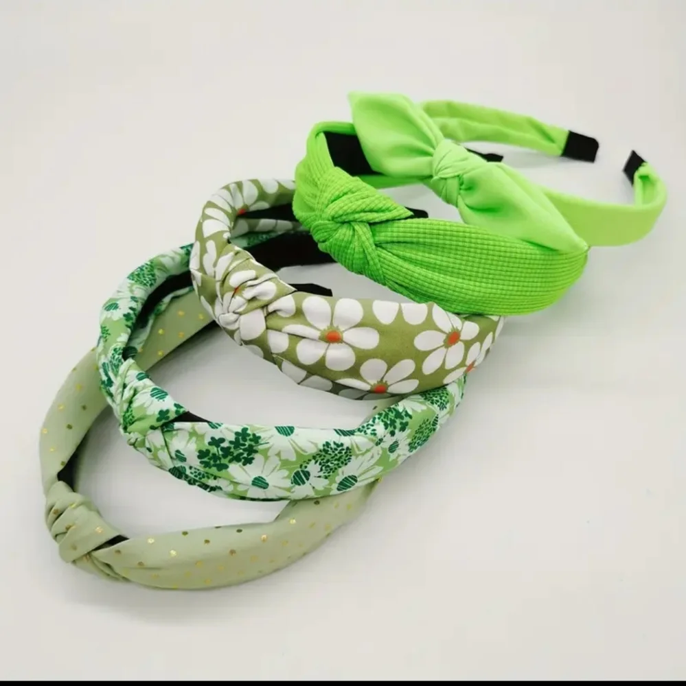 5 Pcs Women's Headbands Multi-Color Greens Solid Polka Dot Flower Combinations
